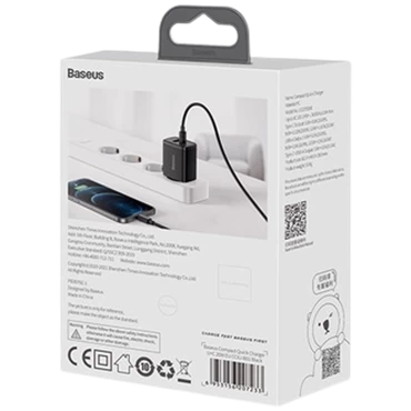 Củ sạc nhanh Baseus Compact 20W 2 cổng USB-A + Tpye-C - Chính Hãng Đen