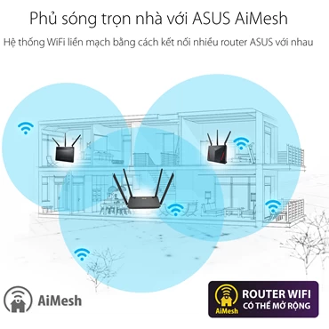 Router Wifi 6 băng tần kép Asus RT-AX53U AX1800 Màu Đen
