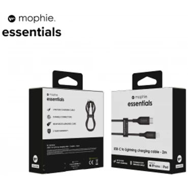 Cáp Mophie Essentials USB-C to Lightning 1M - Chính hãng Màu Đen