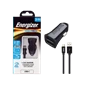 Sạc ô tô Energizer LW 2.4A 2USB+USB-C2.0 + Micro cable - Chính hãng Black